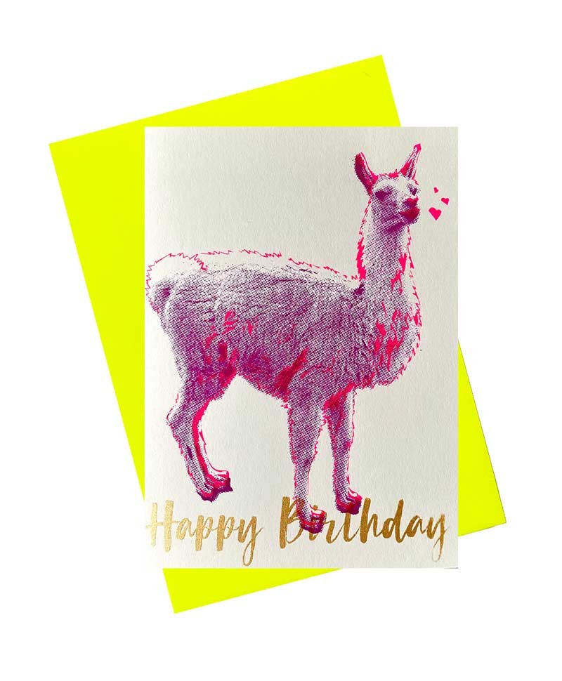 Hier sehen Sie: Handgefertigte Klappkarte "Lama Happy Birthday" von Pink Stories