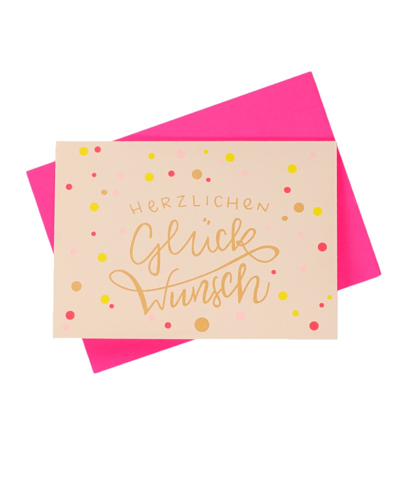 Hier sehen Sie: Handgedruckte Klappkarte "Glückwunsch" von Pink Stories