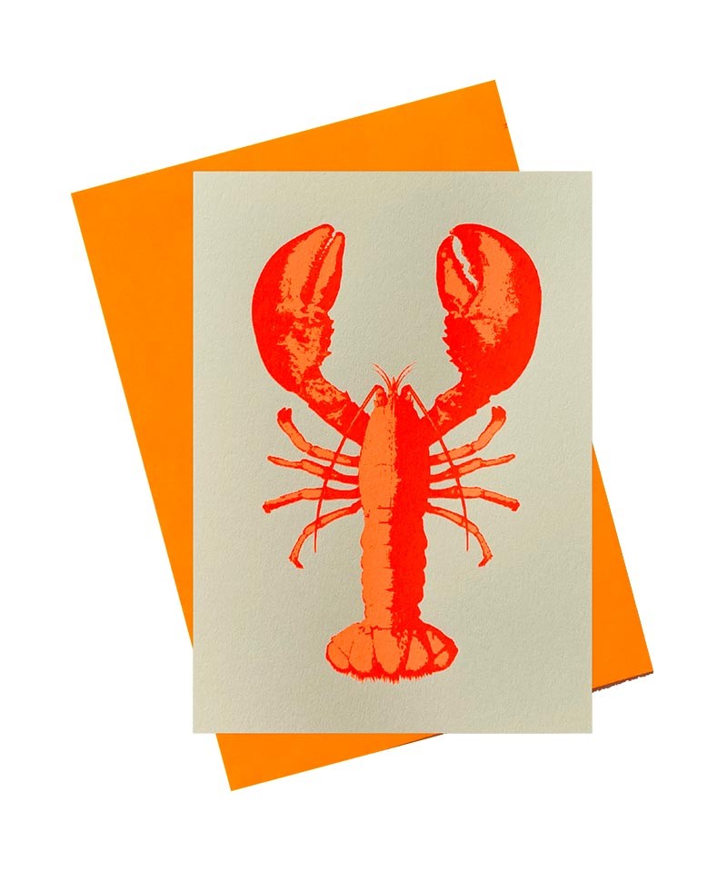 Hier sehen Sie: Handgedruckte Klappkarte "Lobster" von Pink Stories