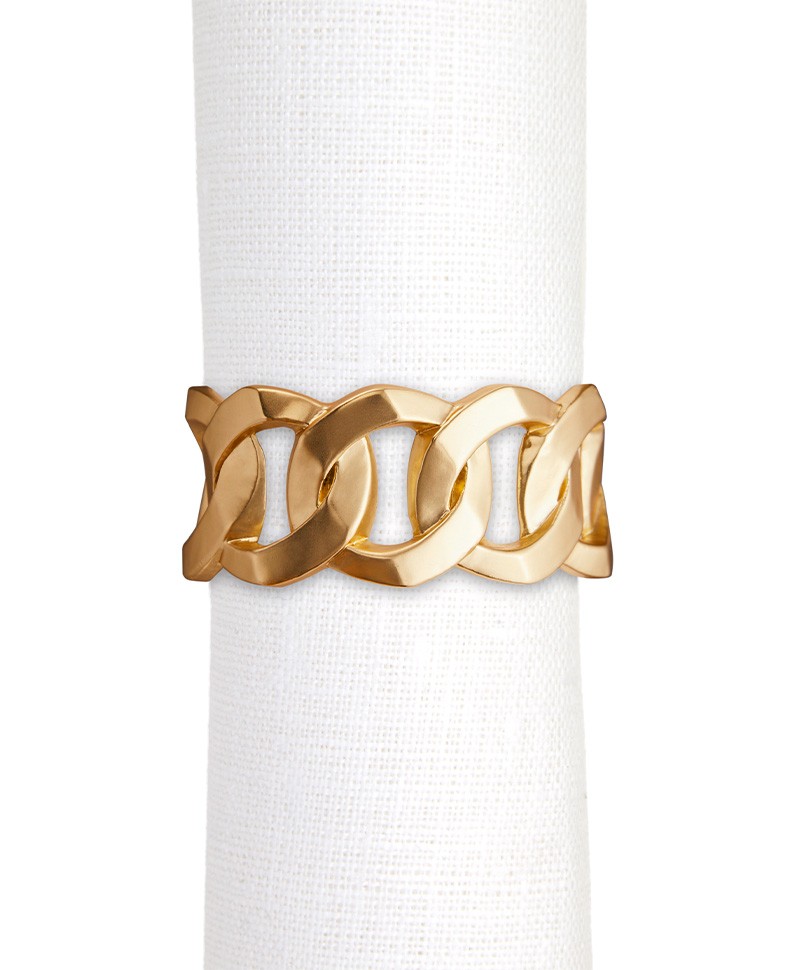 Gold-plated Cuban Link napkin rings in set of 4 