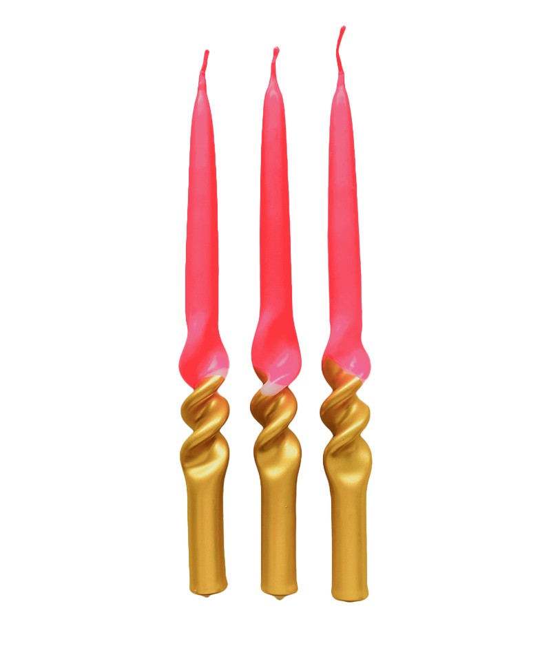 Hier ist das Produktbild der Dip Dye Swirl Kerzen Set Funky Pink von Pink Stories zu sehen – RAUM concept store