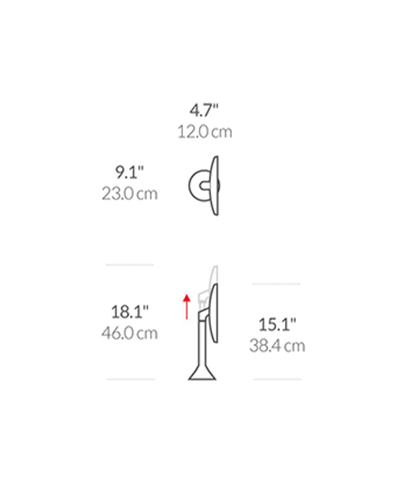 Illustration der Größe des Badspiegels Sensor: Höhe - von 38.4 cm bis hin zu 46,0 cm - Breite 23 cm -  Tiefe 12 cm