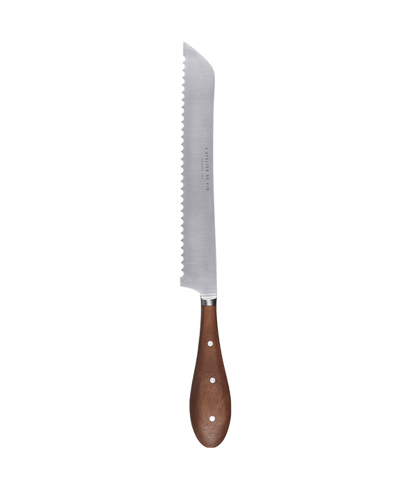Bread knife with wooden handle