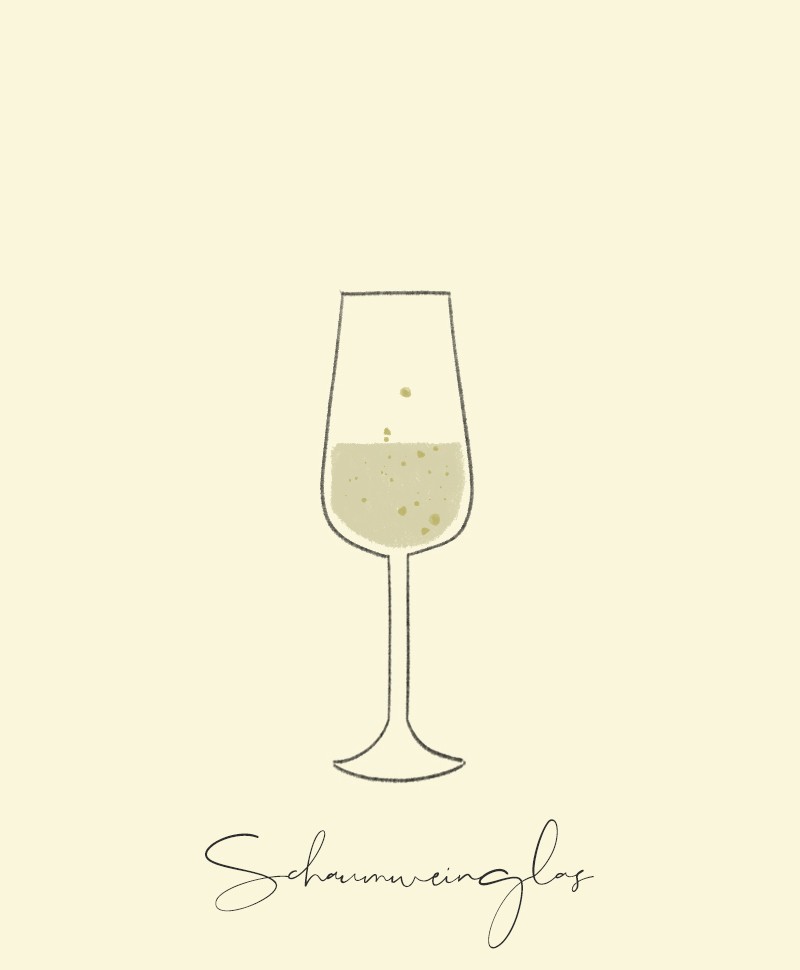 Hier sehen Sie eine Illustration eines Schaumweinglases im Blog Beitrag "Welches Glas passt zu welchem Wein" im RAUM concept store