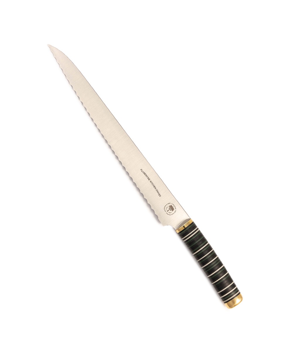 Produktbild des Florentine Brotmessers  in grün von Florentine Kitchen Knives im RAUM concept store 
