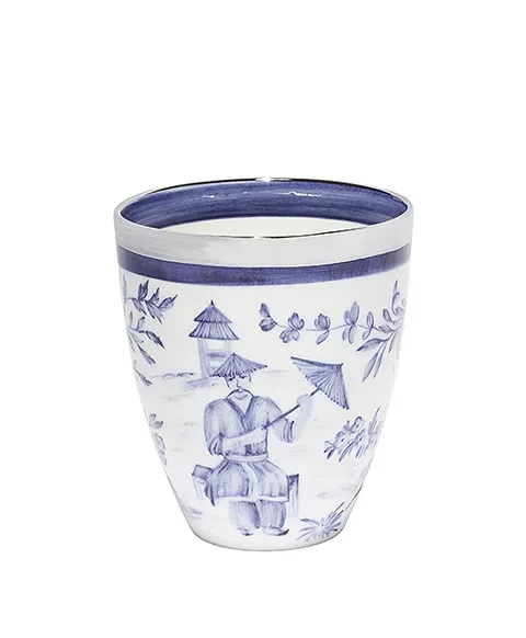 Handbemalte Porzellan Vase Chinese blau mit Platinrand