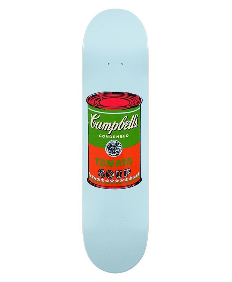 Dieses Produktbild zeigt das Skateboard Kunstobjekt x Andy Warhol Coloured Campbell's Soup von The Skateroom im RAUM concept store.