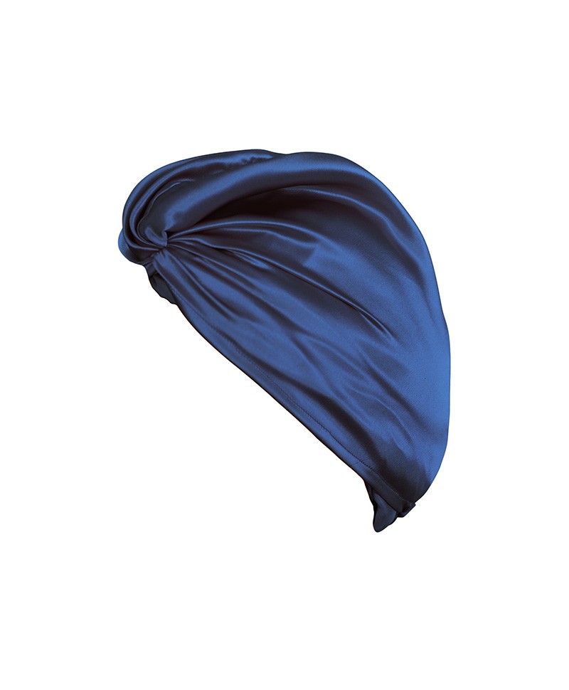 Produktfoto des Haarturbans aus reiner Maulbeerseide in der Farbe Navy von Holistic Silk