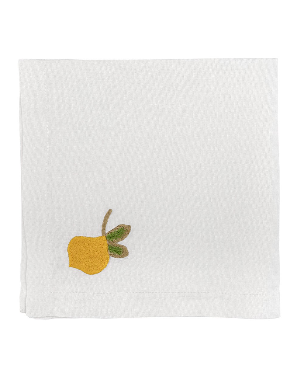 Hier abgebildet eine bestickte Zitronen Serviette von Indradanush - RAUM concept store