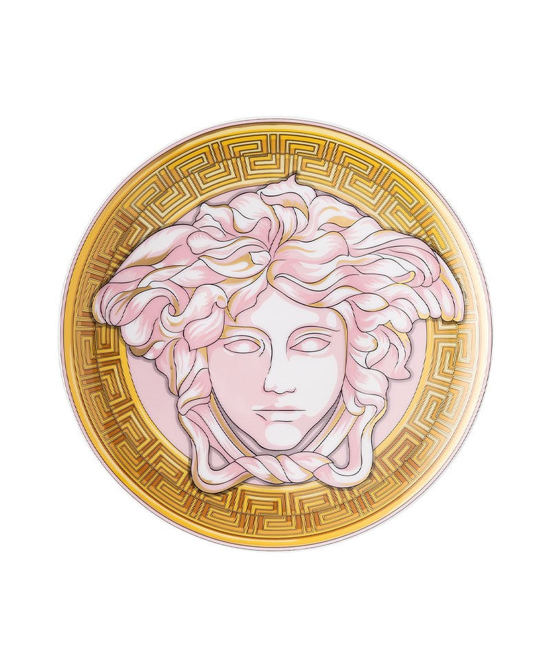 .Hier sehen Sie ein Produktbild von dem Brotteller Medusa Amplified pink coin von Rosenthal x Versace- RAUM concept store