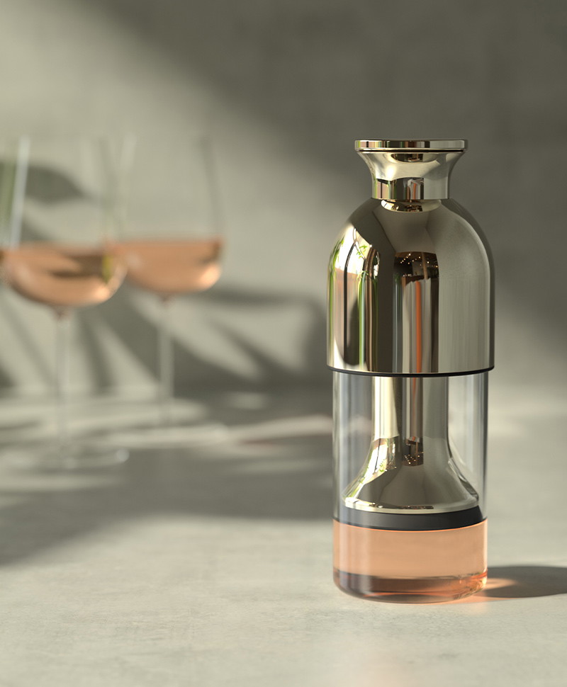 Ein Gefäß zur Weinkonservierung von eto gefüllt mit Rosé