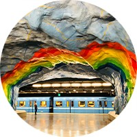 Foto der Kunst einer Bahnstation in Stockholm