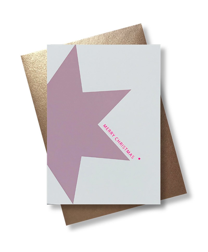 Hier sehen Sie: Handgedruckte Klappkarte Merry Christmas Stern von Pink Stories