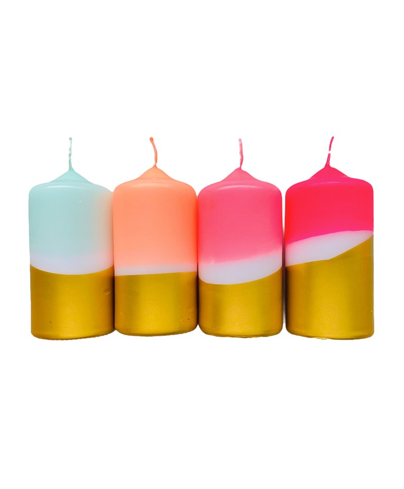 Hier ist das Produktbild der Dip Dye Glow Stumpenkerzen Set von Pink Stories in der Farbe Warm Star zu sehen – RAUM concept store